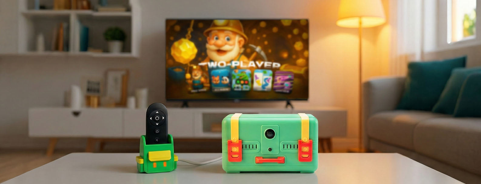 Wonder Trek family gaming console with colorful design for active kids' indoor fun.