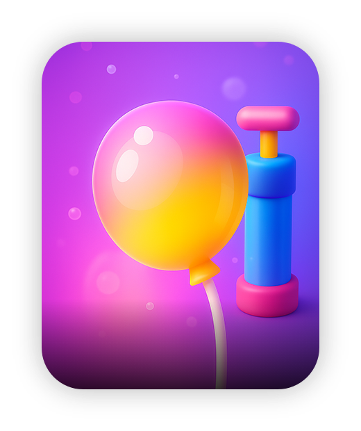 Colorful balloon and pump on vibrant gradient background.