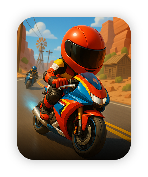 Colorful motorcycle game for kids, Wonder Trek active video entertainment.
