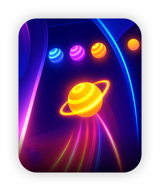 Vibrant planet-themed design, glowing neon colors, Wonder Trek kids gaming console.