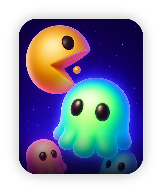 Colorful retro-inspired gaming characters on a starry background.