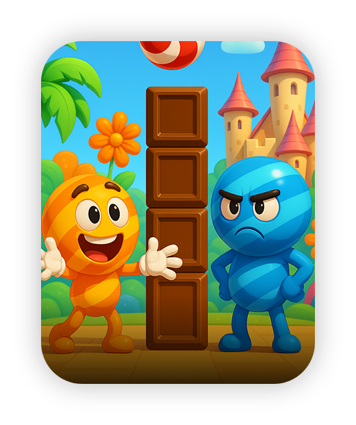 Two colorful characters in a playful castle-themed game.