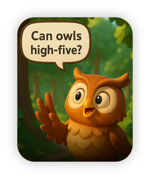 Cute cartoon owl asking about high-fives in a forest setting.