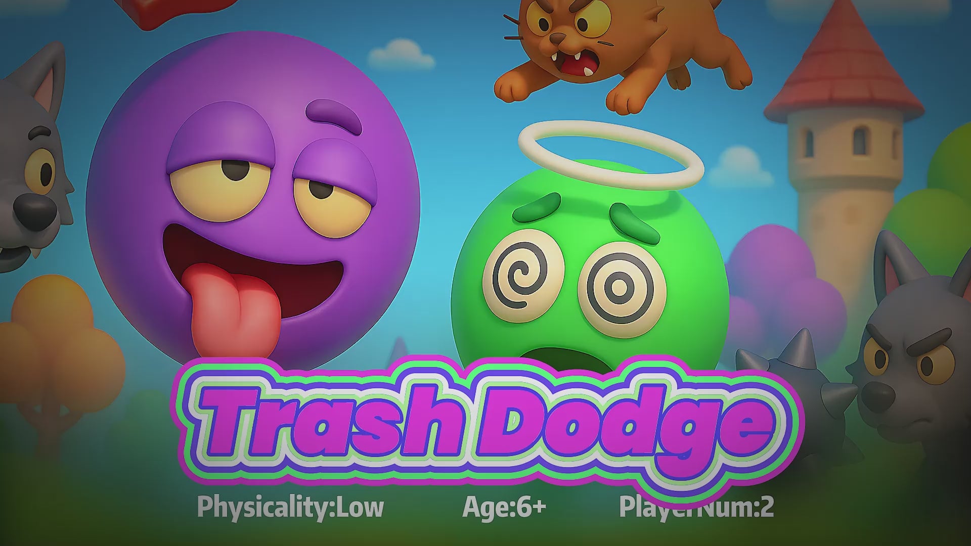 Wonder Trek Trash Dodge game for kids aged 6+, promoting family fun and active play.