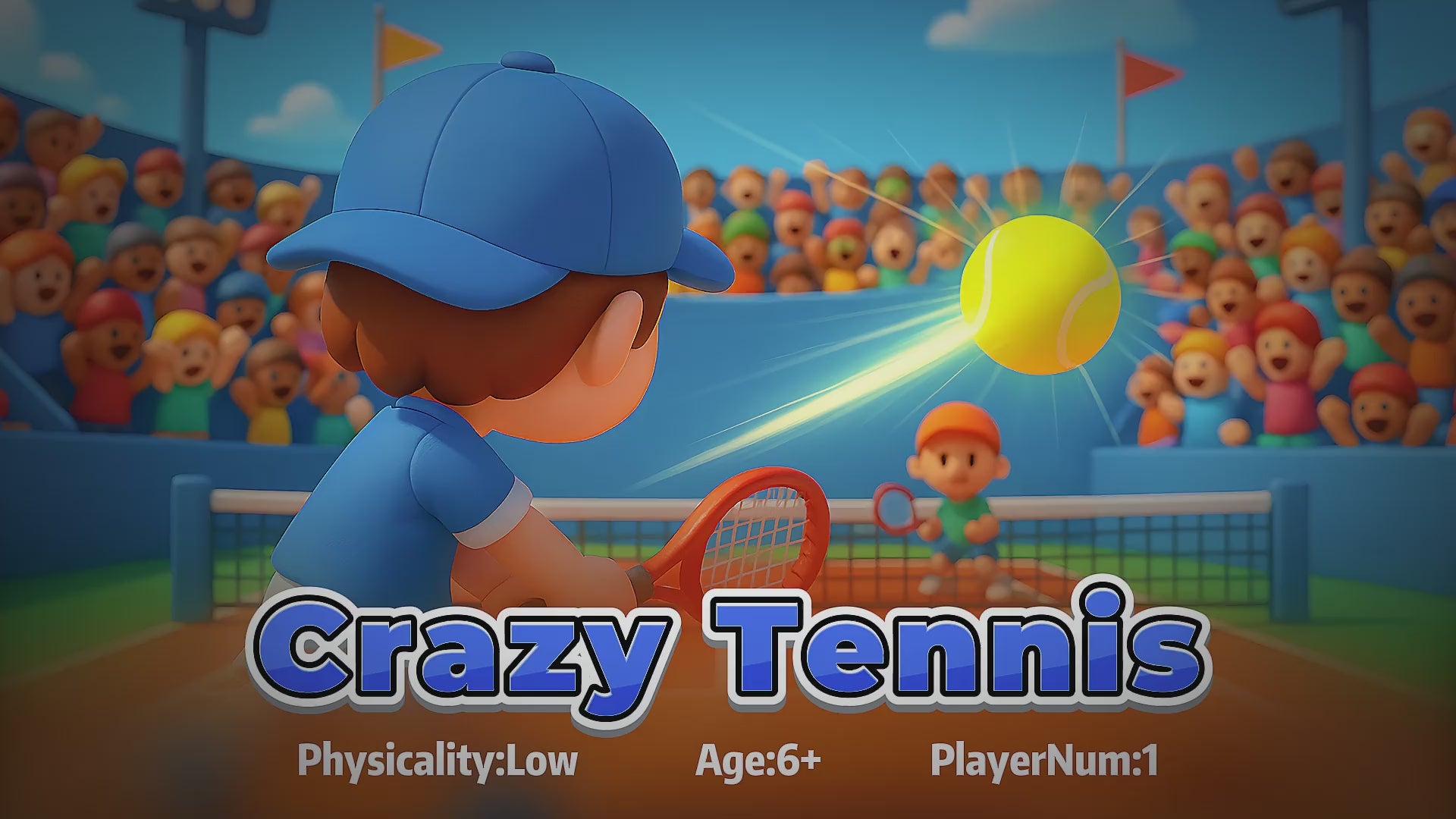 Wonder Trek Crazy Tennis game for kids with motion sensors, promoting family fun.