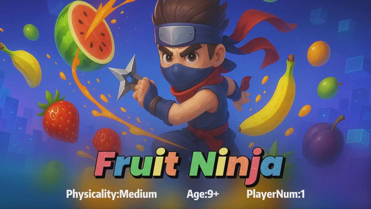 Wonder Trek Fruit Ninja game for active kids, medium physicality, age 9+, single player