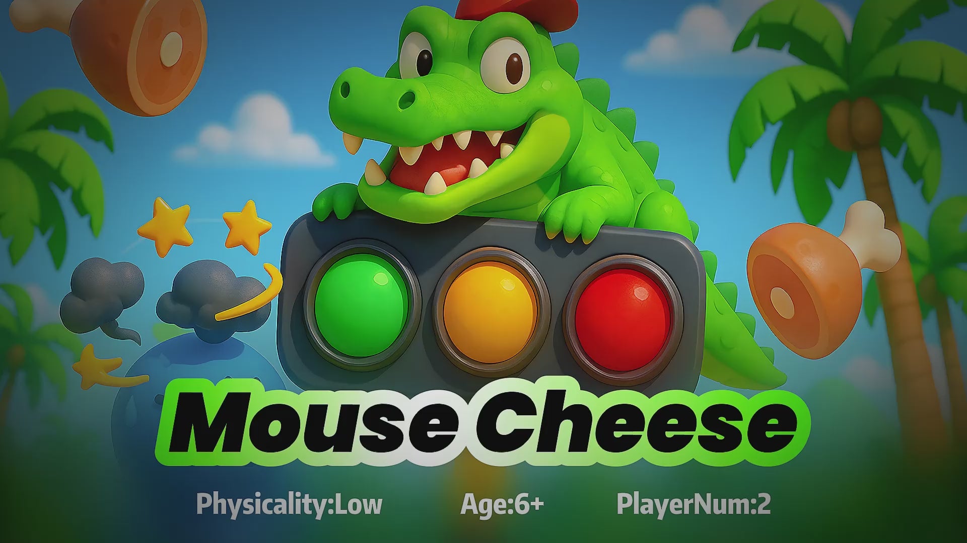 Wonder Trek Mouse Cheese game for kids with fun alligator character and colorful buttons.